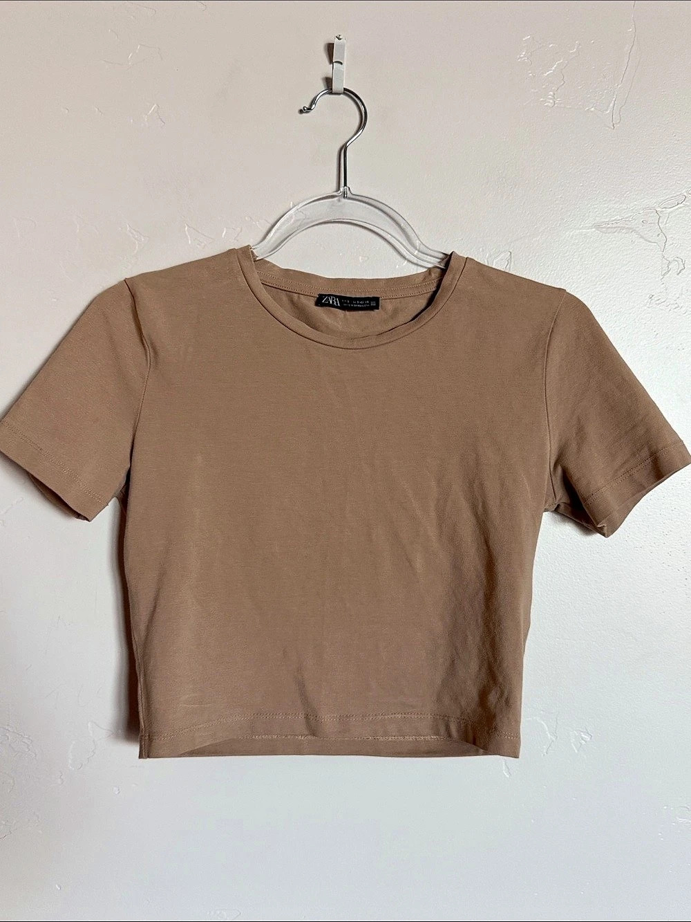 Zara Short Sleeve Crop Top Cropped Tee in Brown Size Small